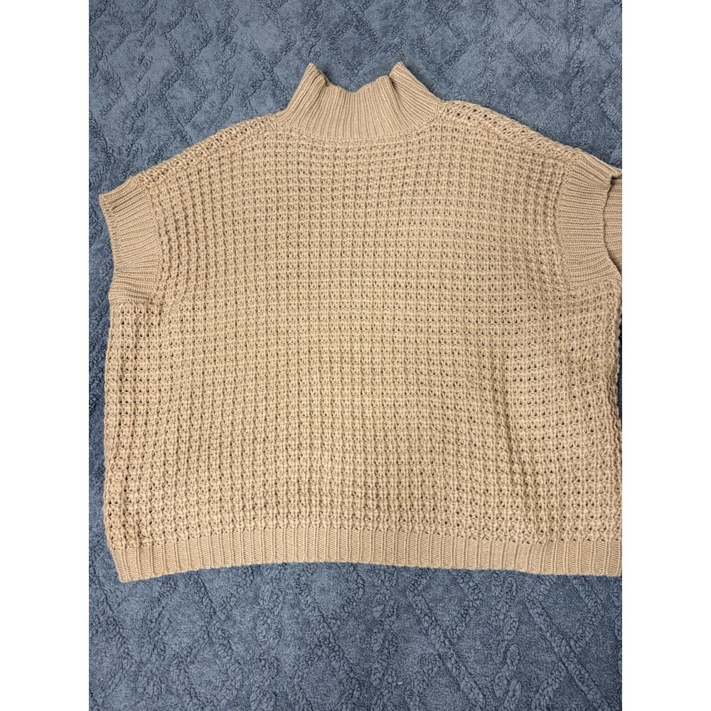 Sweater Vest M Toasted Wheat Cable Knit Mock Neck Oversized Boho